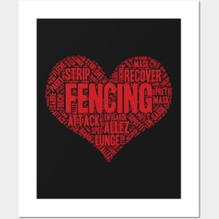 Fencing Heart Saber Epee Fence Gift design Posters and Art